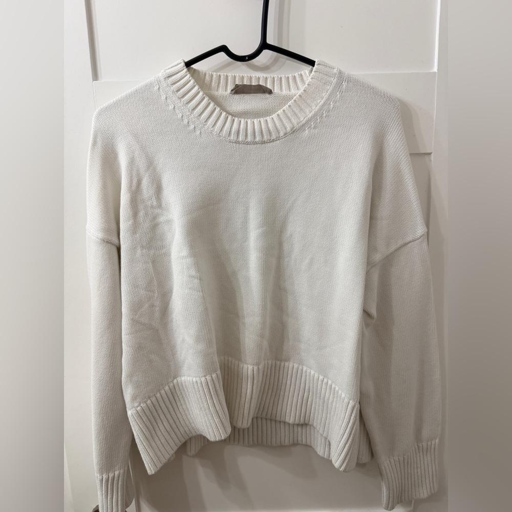 Everlane Boxy Fit Cream Organic Cotton Crew Sweater